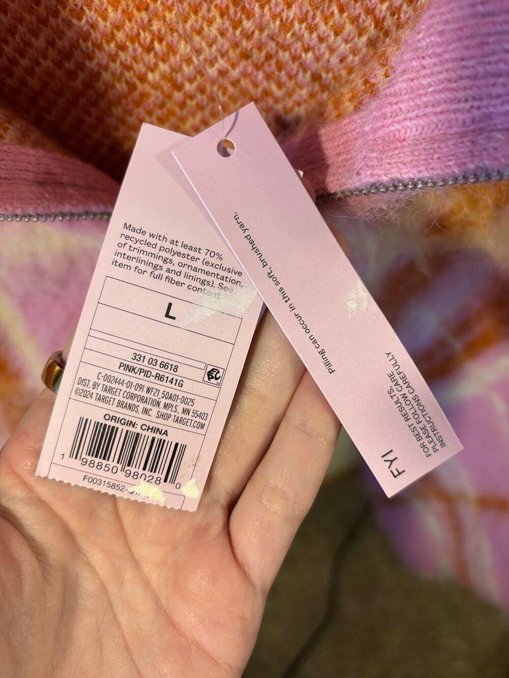 Vintage Style Full Zip Sweater | Pink Plaid | NWT - Picture 3 of 3